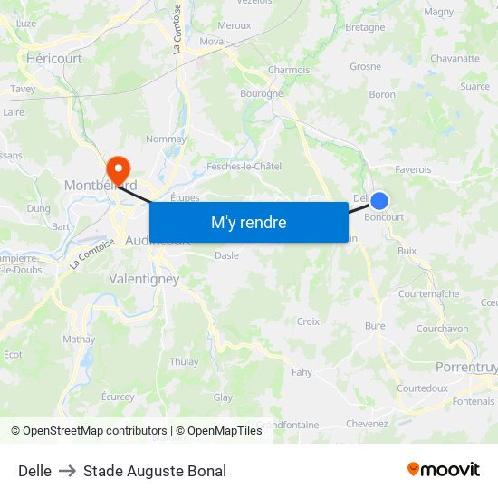 Delle to Stade Auguste Bonal map