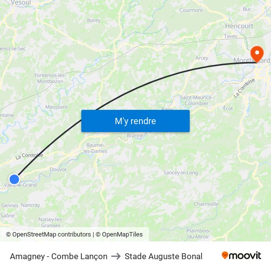 Amagney - Combe Lançon to Stade Auguste Bonal map