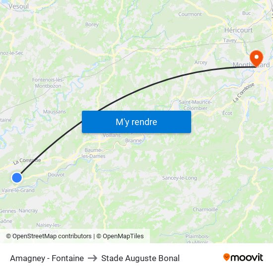 Amagney - Fontaine to Stade Auguste Bonal map