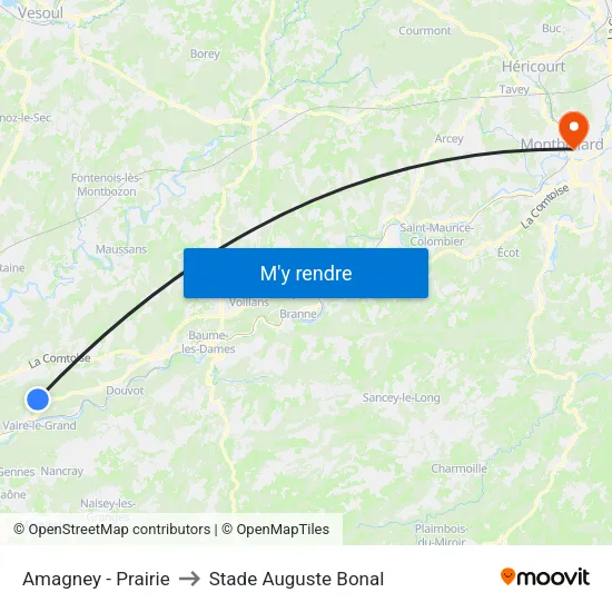 Amagney - Prairie to Stade Auguste Bonal map