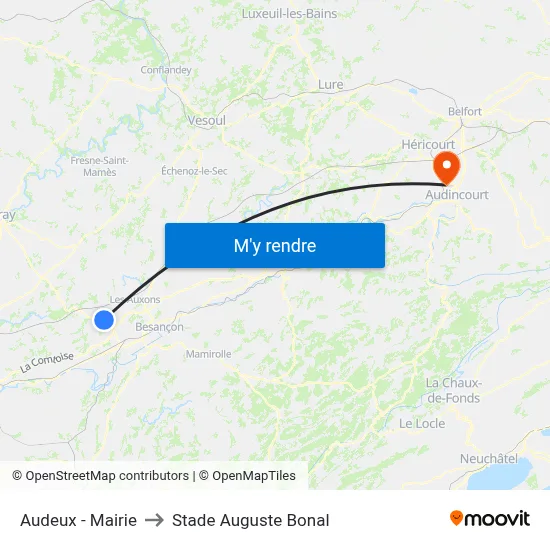 Audeux - Mairie to Stade Auguste Bonal map