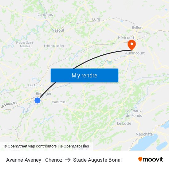 Avanne-Aveney - Chenoz to Stade Auguste Bonal map