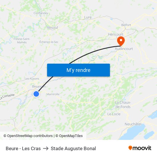 Beure - Les Cras to Stade Auguste Bonal map