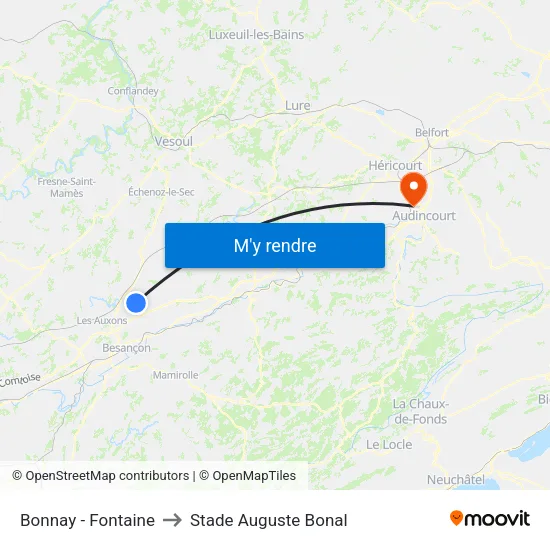 Bonnay - Fontaine to Stade Auguste Bonal map