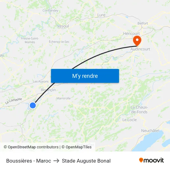Boussières - Maroc to Stade Auguste Bonal map