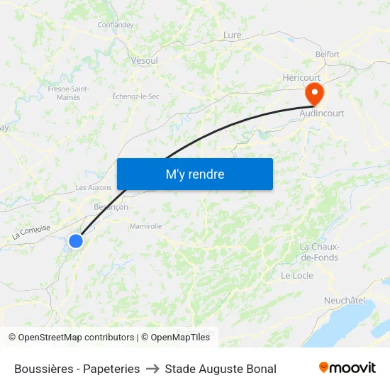 Boussières - Papeteries to Stade Auguste Bonal map