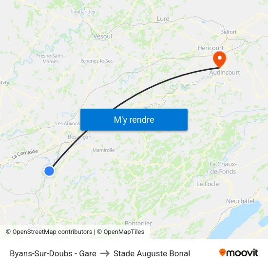 Byans-Sur-Doubs - Gare to Stade Auguste Bonal map