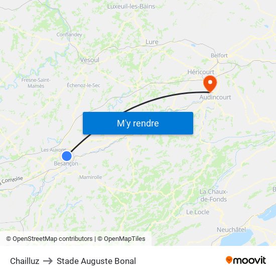 Chailluz to Stade Auguste Bonal map