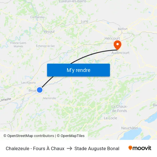 Chalezeule - Fours À Chaux to Stade Auguste Bonal map