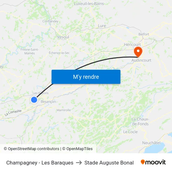 Champagney - Les Baraques to Stade Auguste Bonal map