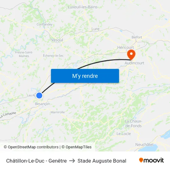 Châtillon-Le-Duc - Genêtre to Stade Auguste Bonal map