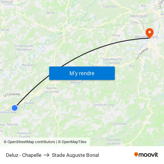 Deluz - Chapelle to Stade Auguste Bonal map