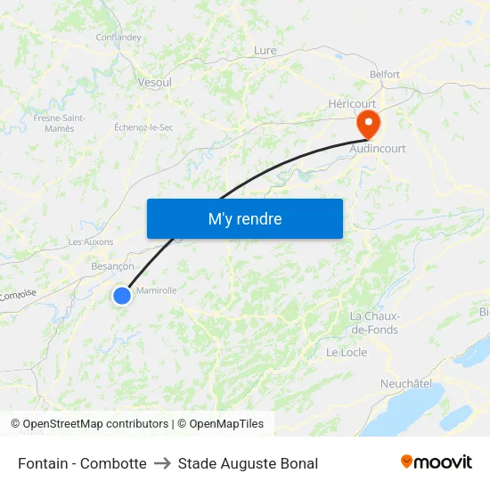 Fontain - Combotte to Stade Auguste Bonal map