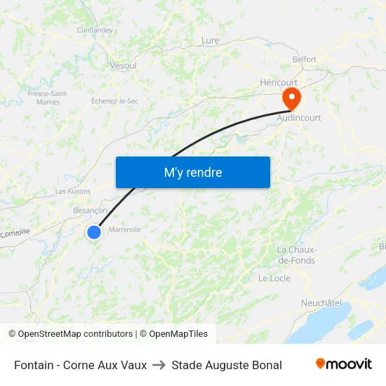 Fontain - Corne Aux Vaux to Stade Auguste Bonal map