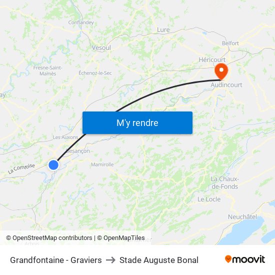 Grandfontaine - Graviers to Stade Auguste Bonal map