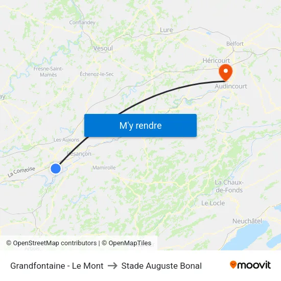 Grandfontaine - Le Mont to Stade Auguste Bonal map