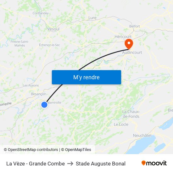 La Vèze - Grande Combe to Stade Auguste Bonal map