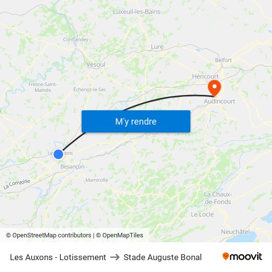 Les Auxons - Lotissement to Stade Auguste Bonal map