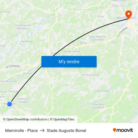 Mamirolle - Place to Stade Auguste Bonal map