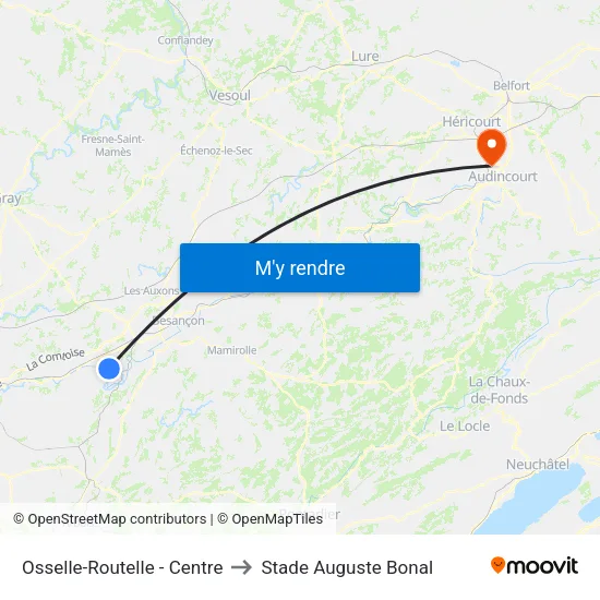 Osselle-Routelle - Centre to Stade Auguste Bonal map
