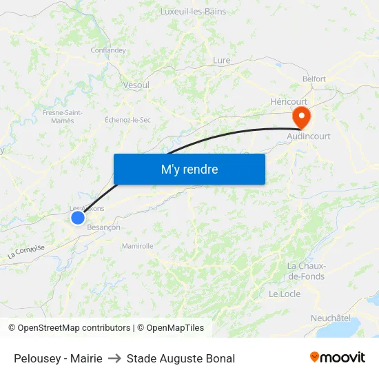 Pelousey - Mairie to Stade Auguste Bonal map