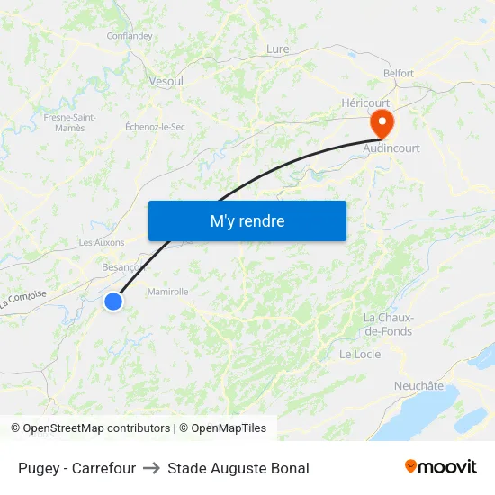 Pugey - Carrefour to Stade Auguste Bonal map