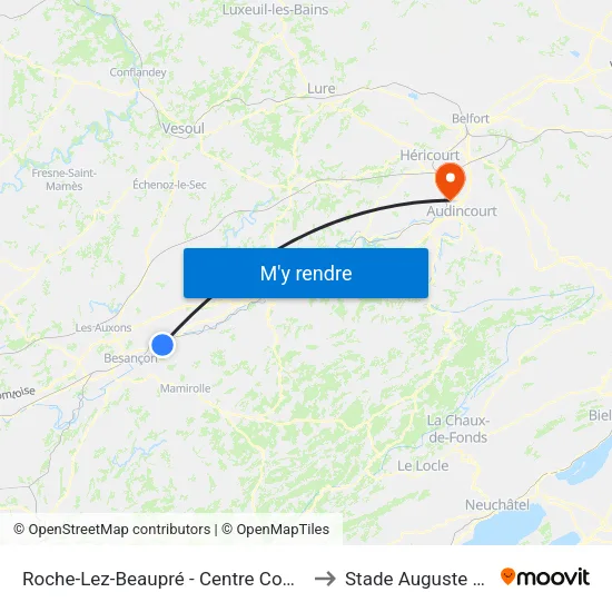 Roche-Lez-Beaupré - Centre Commercial to Stade Auguste Bonal map