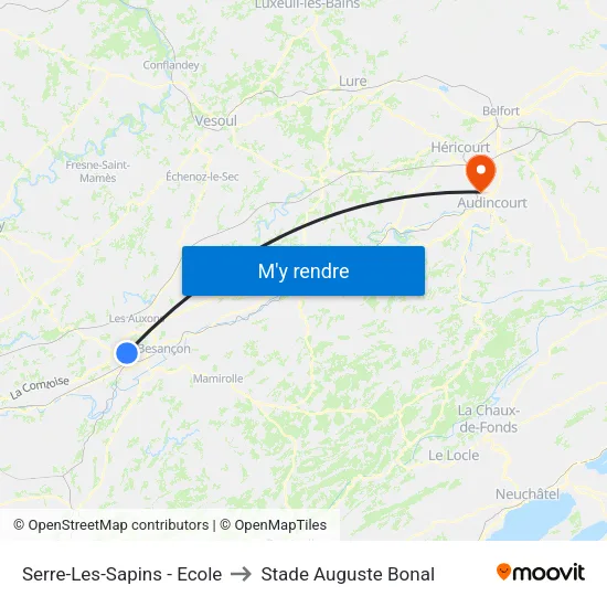 Serre-Les-Sapins - Ecole to Stade Auguste Bonal map