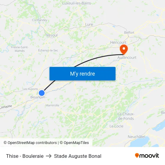 Thise - Bouleraie to Stade Auguste Bonal map