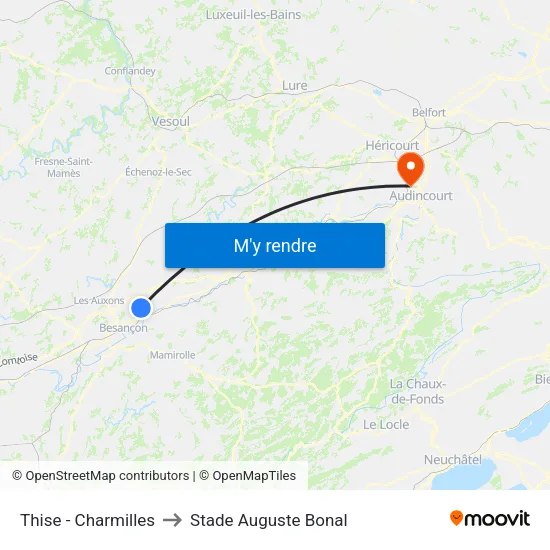 Thise - Charmilles to Stade Auguste Bonal map
