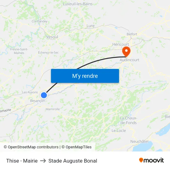 Thise - Mairie to Stade Auguste Bonal map