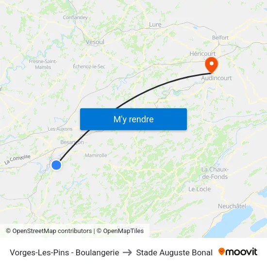 Vorges-Les-Pins - Boulangerie to Stade Auguste Bonal map