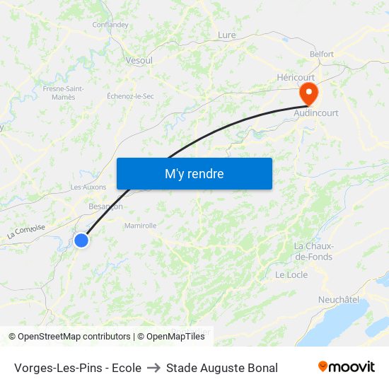 Vorges-Les-Pins - Ecole to Stade Auguste Bonal map