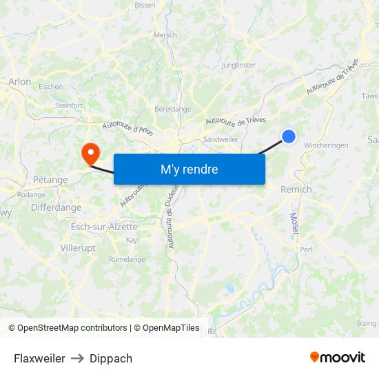 Flaxweiler to Dippach map