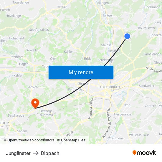 Junglinster to Dippach map