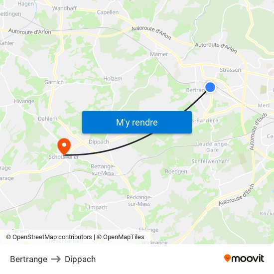 Bertrange to Dippach map