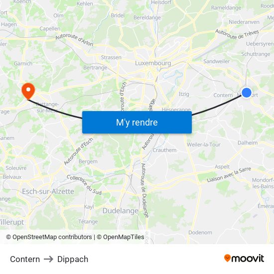 Contern to Dippach map