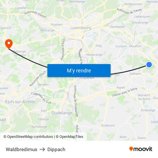 Waldbredimus to Dippach map