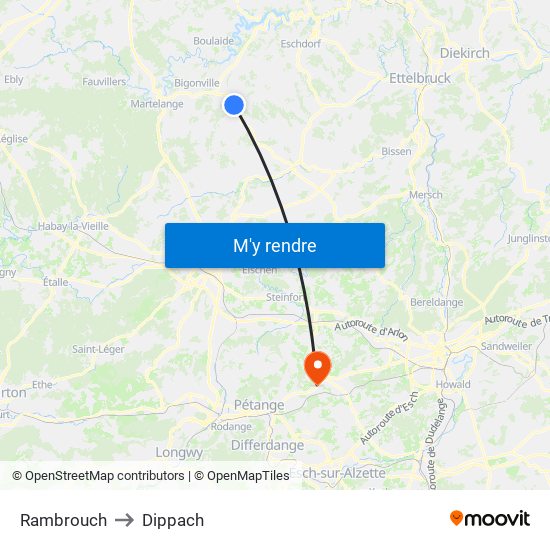 Rambrouch to Dippach map
