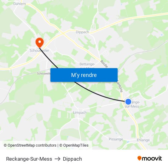 Reckange-Sur-Mess to Dippach map