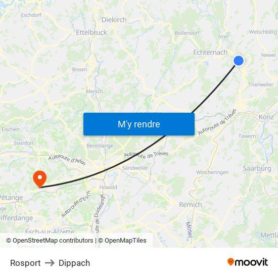 Rosport to Dippach map