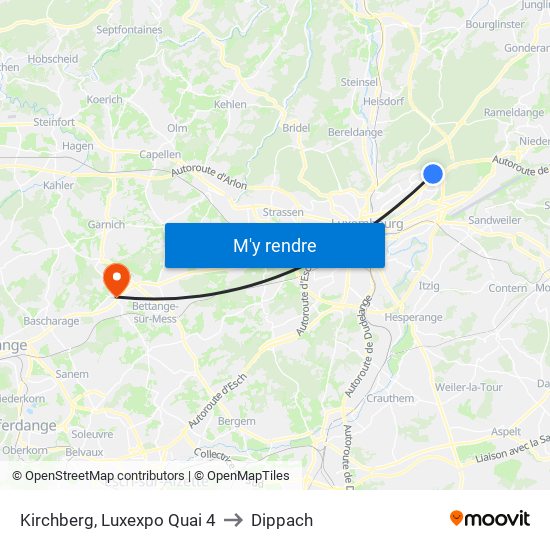Kirchberg, Luxexpo Quai 4 to Dippach map