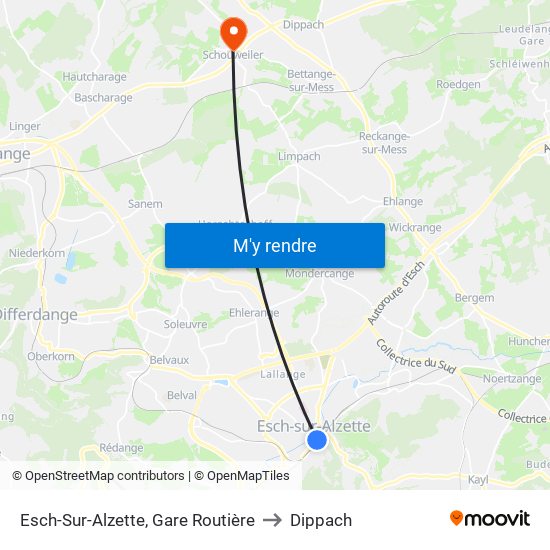 Esch-Sur-Alzette, Gare Routière to Dippach map