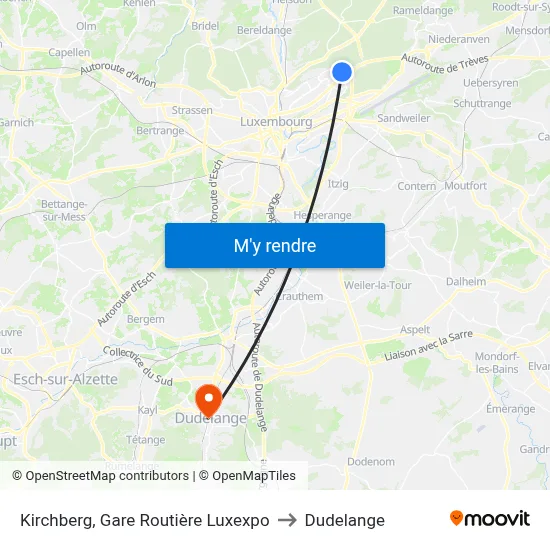 Kirchberg, Gare Routière Luxexpo to Dudelange map