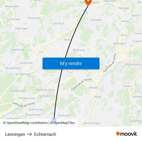 Lenningen to Echternach map