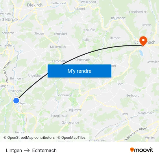 Lintgen to Echternach map