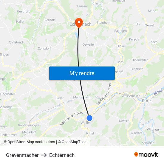 Grevenmacher to Echternach map