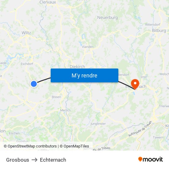 Grosbous to Echternach map