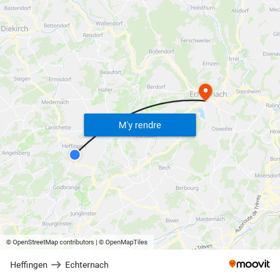 Heffingen to Echternach map