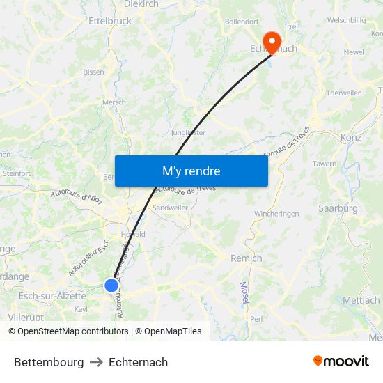 Bettembourg to Echternach map